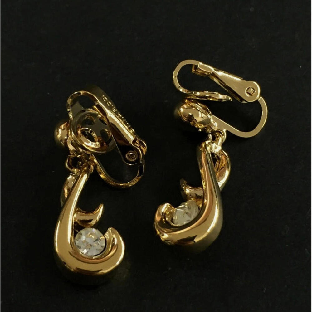 Vintage Nina Ricci Crystal Rhinestone Clip On Gold Tone Earrings